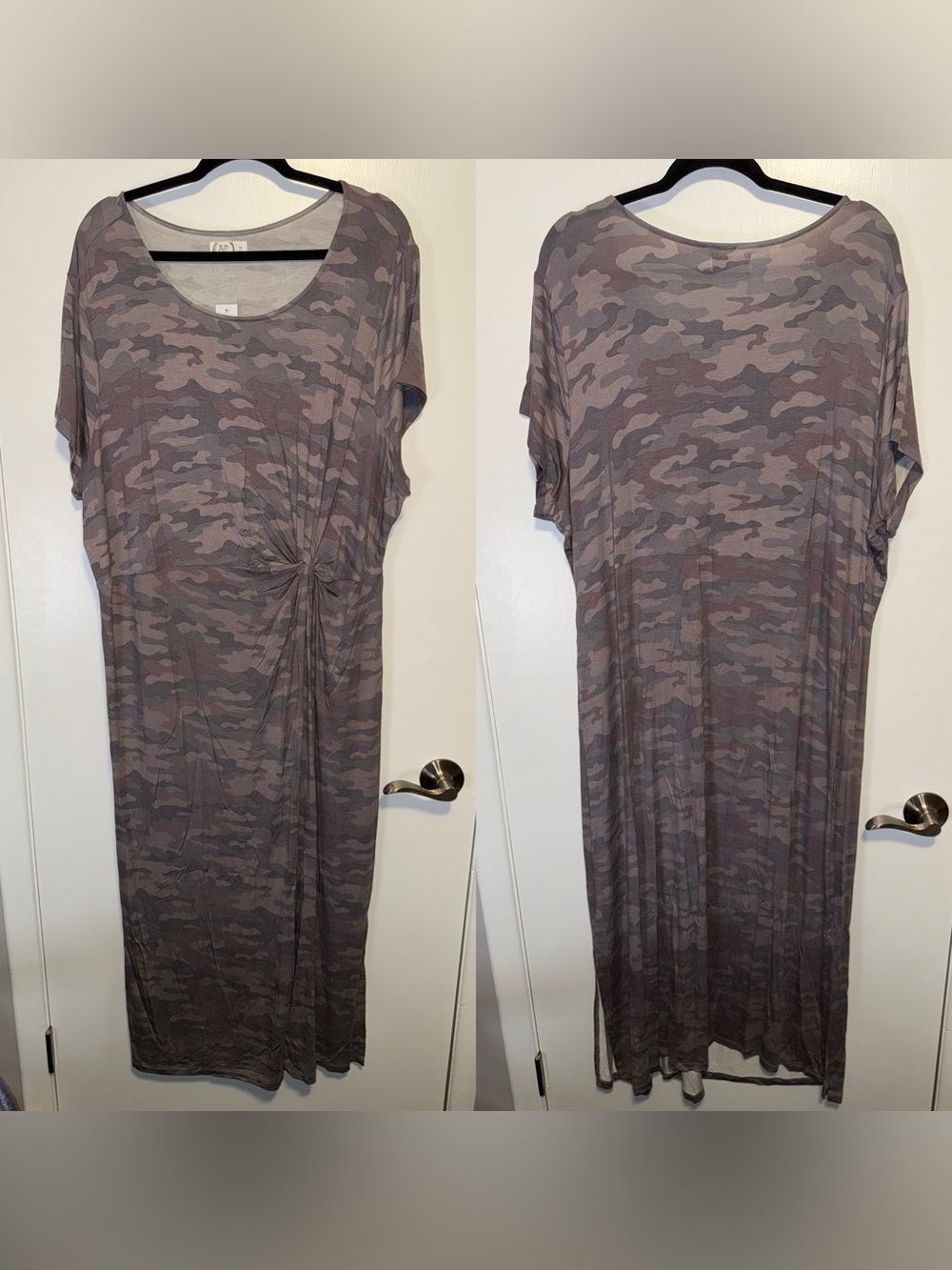 Maurices Taupe Camo Twist-Knot Midi Dress